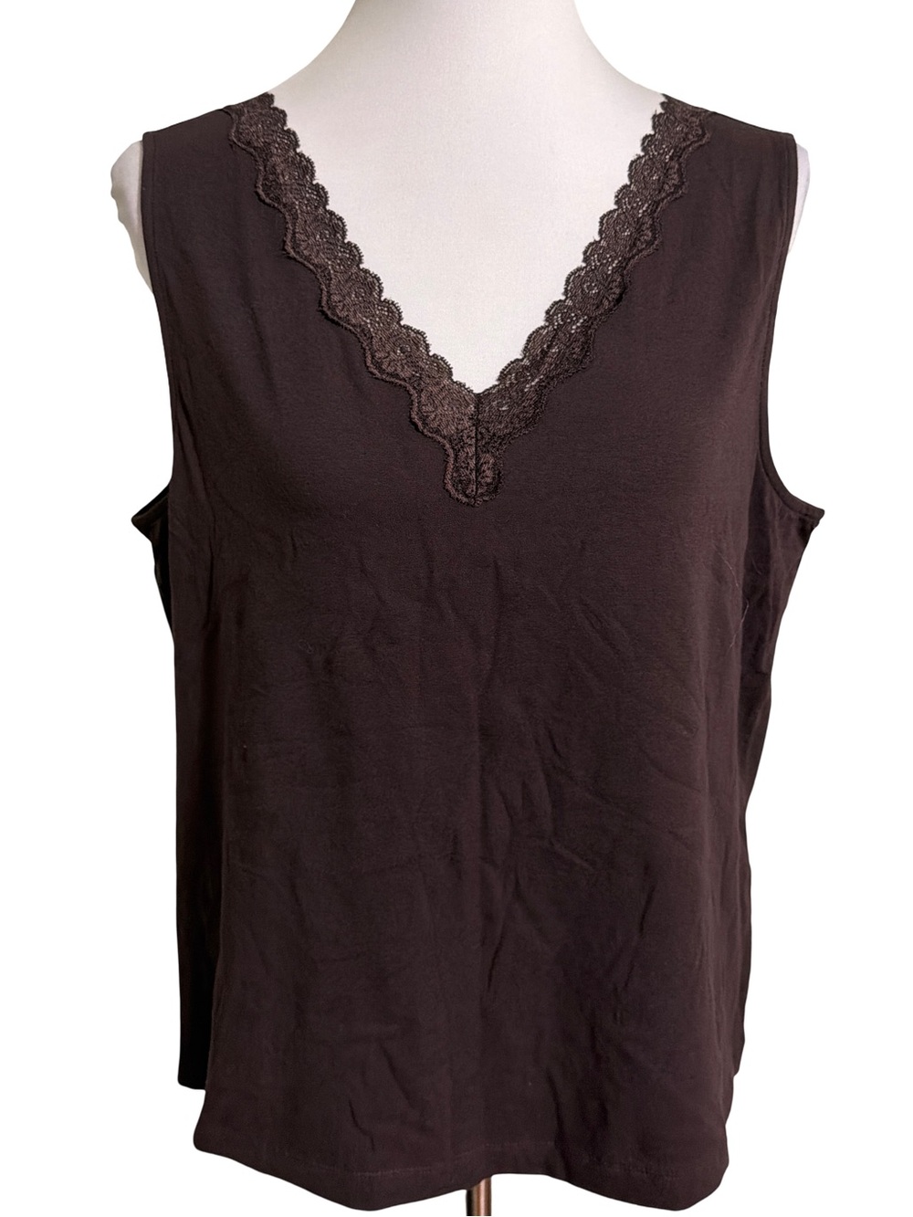 Carroll Reed Brown V-Neck Lace Trim Tank Top